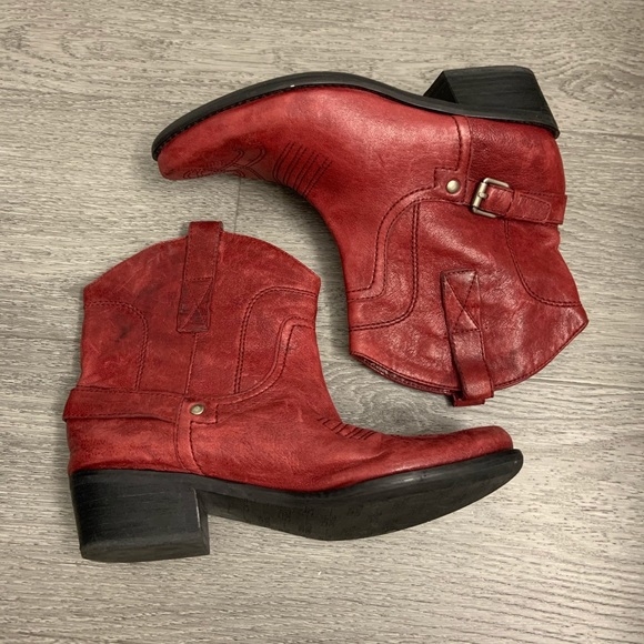 Franco Sarto Red Leather Pull Up Cowboy Booties 7M - Picture 5 of 8